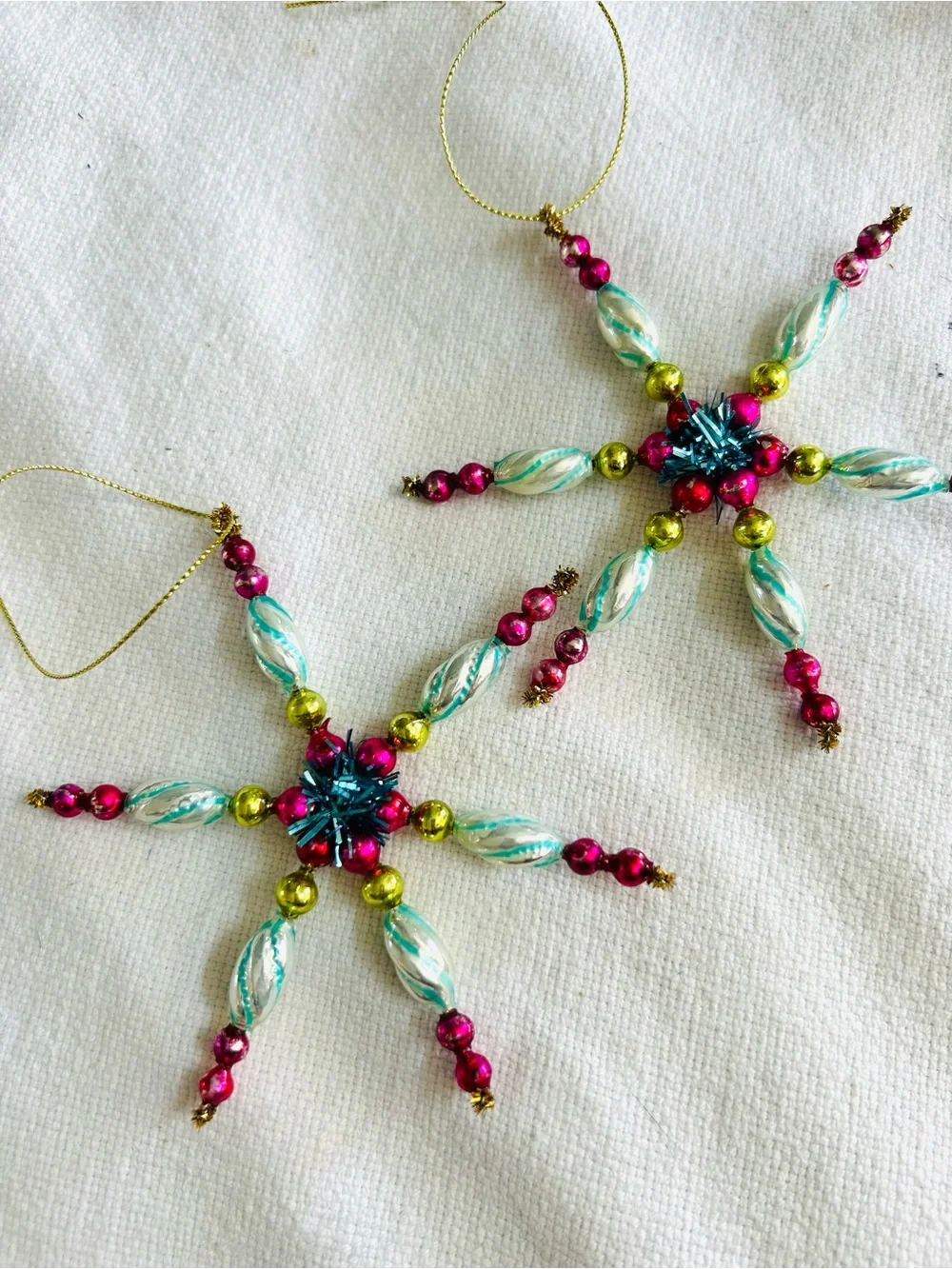Vintage repurposed mercury, glass bead flowers holiday Christmas ornaments